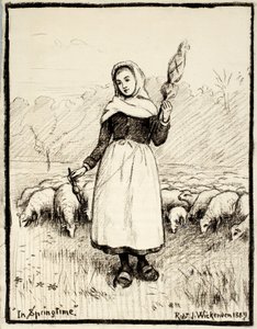 Na primavera, 1889 (carvão e caneta e tinta com correções brancas em papel creme) de Robert J. Wickenden